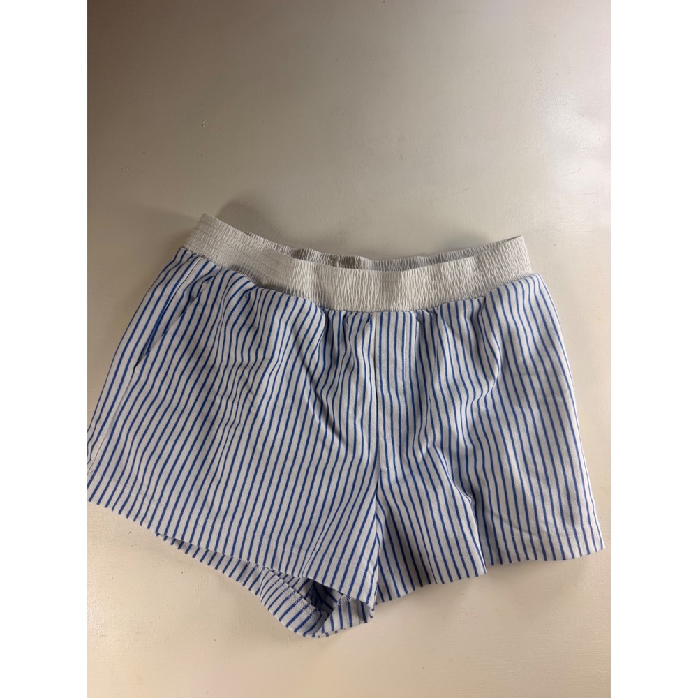 Free Assembly Striped Shorts Womens M Blue White Coastal Preppy Smocked Waist